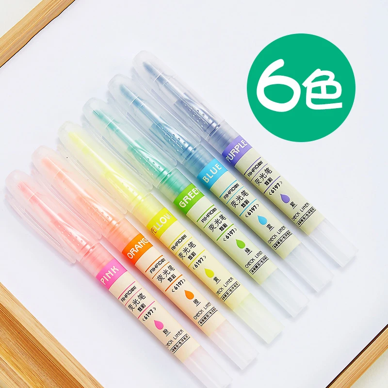 12pcs/set Highlighter Pen Pink Blue Green Yellow Orange Purple Large Capacity Ink Colored Marker Pens School Office Supplies
