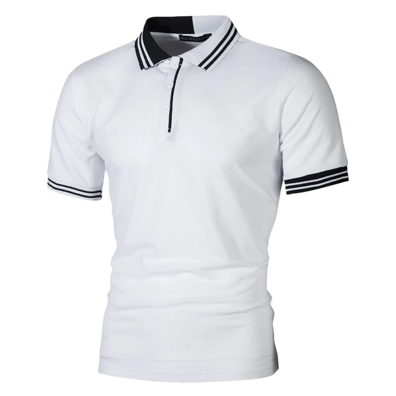 

New Men Polo Shirt Men Business & Casual Pactwork Male Polo Shirt Gray White Short Sleeve Breathable Shirt Men Plus Size T7