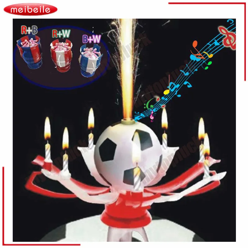 

Color Randomly Rotatable Football candle Children Birthday christmas Candle decoration Musical Blossom Trophy gift festive party