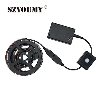 

SZYOUMY Automatic PIR Motion Sensor Switch LED Strip Set Battery Operated Under Bed Light Bedroom Night Lights Warm White