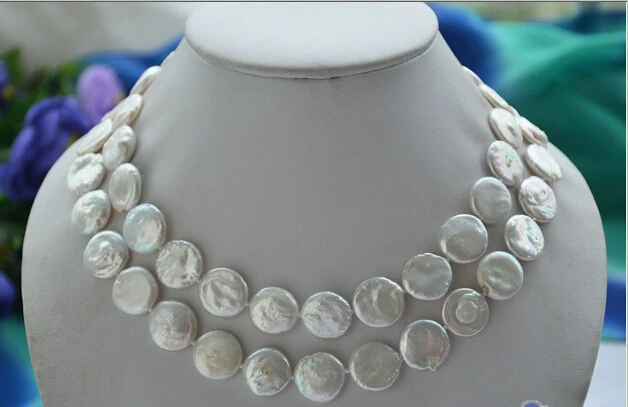 

P4589 32" 15mm white coin freshwater cultured pearl necklace ^^^@^Noble style Natural Fine jewe FREE SHIPPING