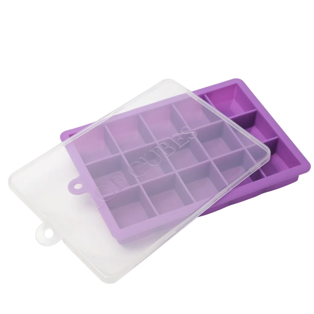 15 cube purple Силиконовый поднос для льда с крышкой, формочка для мороженого, легко отпустите кухонные аксессуары, инструменты, средний квадратный куб для выпечки - Цвет: 15 cube purple