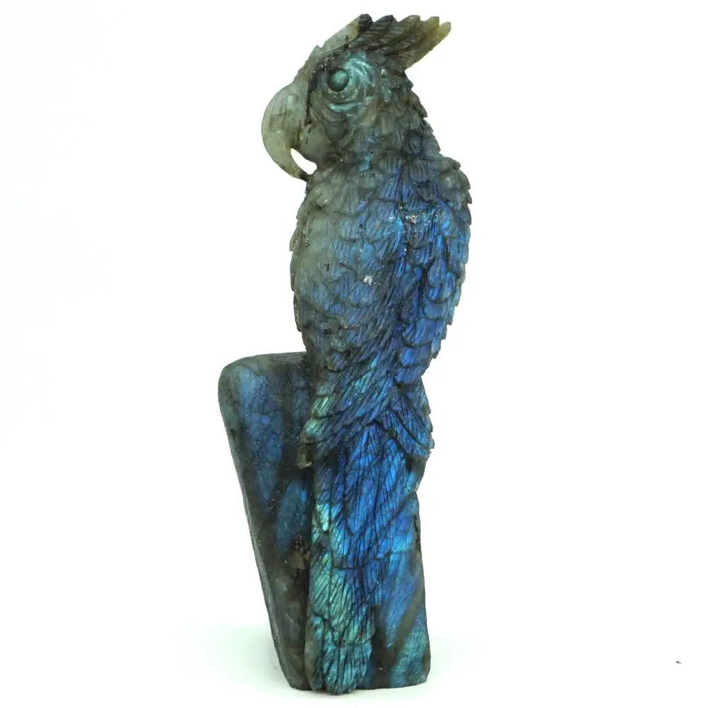

5.5" Flash Labradorite Parrot Figurine Carved Stone Animal Statue Healing Reiki Home Office Decor