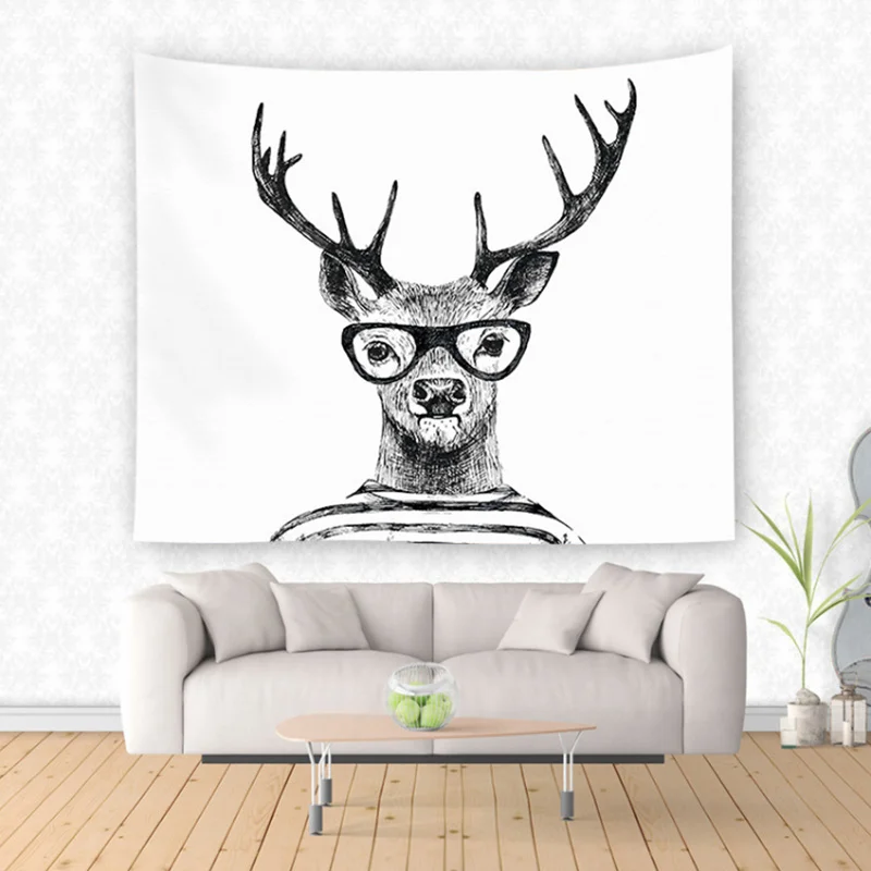 Goedkoop Paard Herten Veer Schapen Stof Decoratieve Muur Opknoping Wandtapijten Decor Polyester Gordijn Tafel Cover Strand Picknick Gebruik