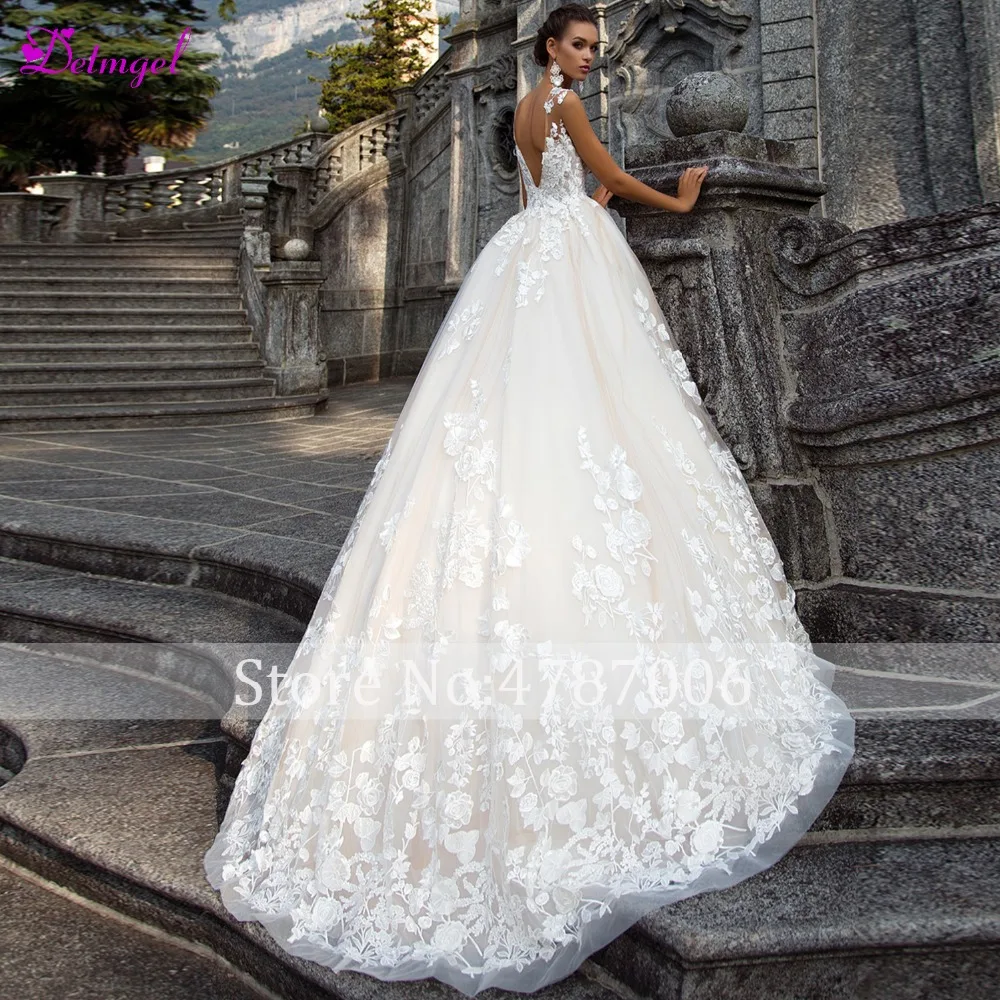 Vestido de Noiva Глубокий круглый вырез, открытая спина А-силуэт свадебное платье 2019 Гламурные Аппликации платье для невесты принцессы Robe De Mariage