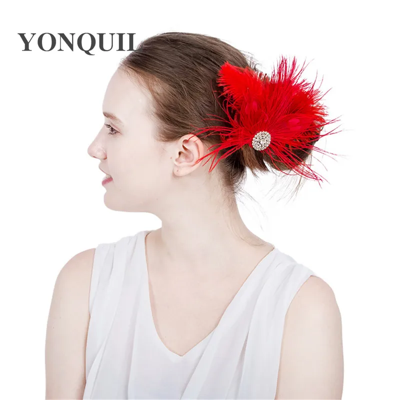 Красные заколки-перья для волос шикарные Необычные головные уборы повязки на голову для девочек женские аксессуары для коктейльных волос