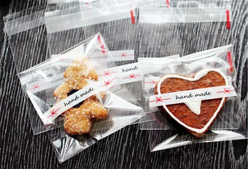 

700Pcs/Lot Transparent "HAND MADE" Plastic Food Bag For Cake Cookies With Self-adhesive Seal