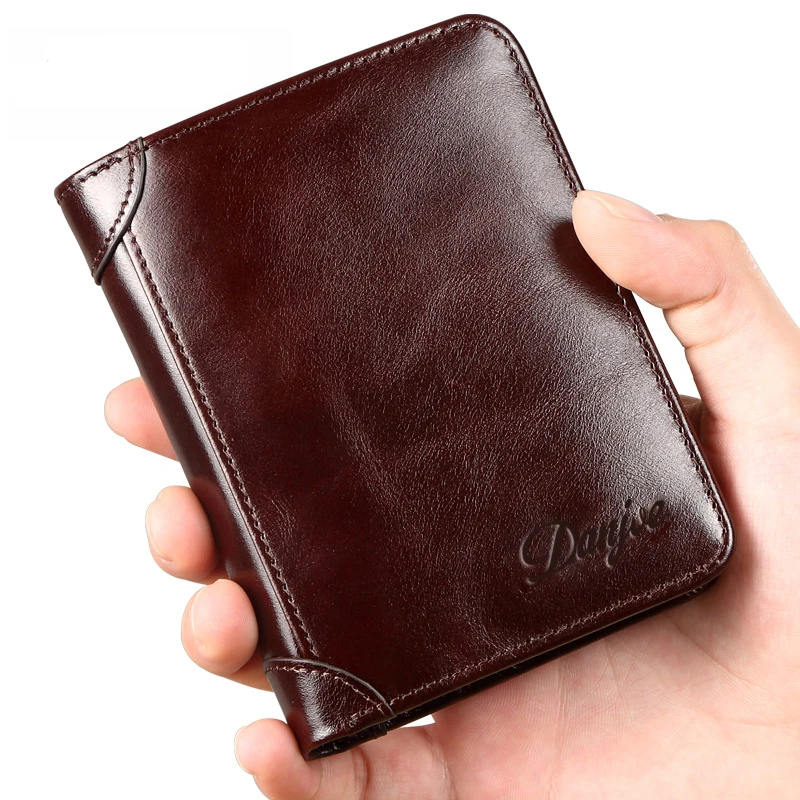 DANJUE Trifold мужской кошелек из натуральной кожи короткий кожаный кошелек мужской Vinatge бизнес сумка для денег держатель для карт Cowskin ручная сумка