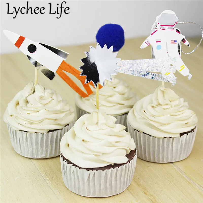 

Lychee Life 24pcs Space Exploration Astronaut Cake Topper Colorful Cake Decorations DIY Handmade Birthday Party Crafts Decor