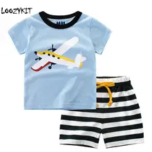 Loozykit/комплекты для маленьких мальчиков детская одежда с рисунком «Torridity» Футболка с рукавами с героями мультфильмов+ полосатые шорты хлопковый спортивный костюм для детей от 2 до 7 лет