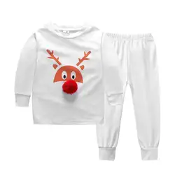 Рождественская Детская футболка с длинными рукавами и рисунком лося комплект со штанами