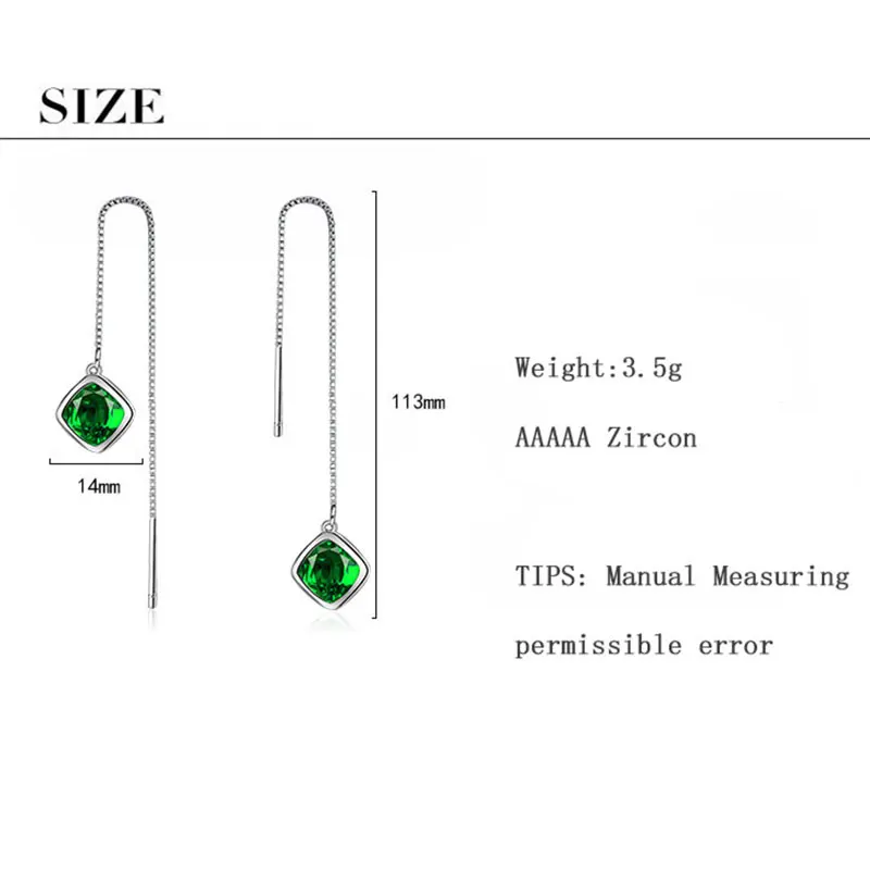 Anenjery Нежный красный зеленый AAAAA циркон серьги 925 пробы серебро Длинная кисточка, цепочка серьги для женщин аксессуары S-E641