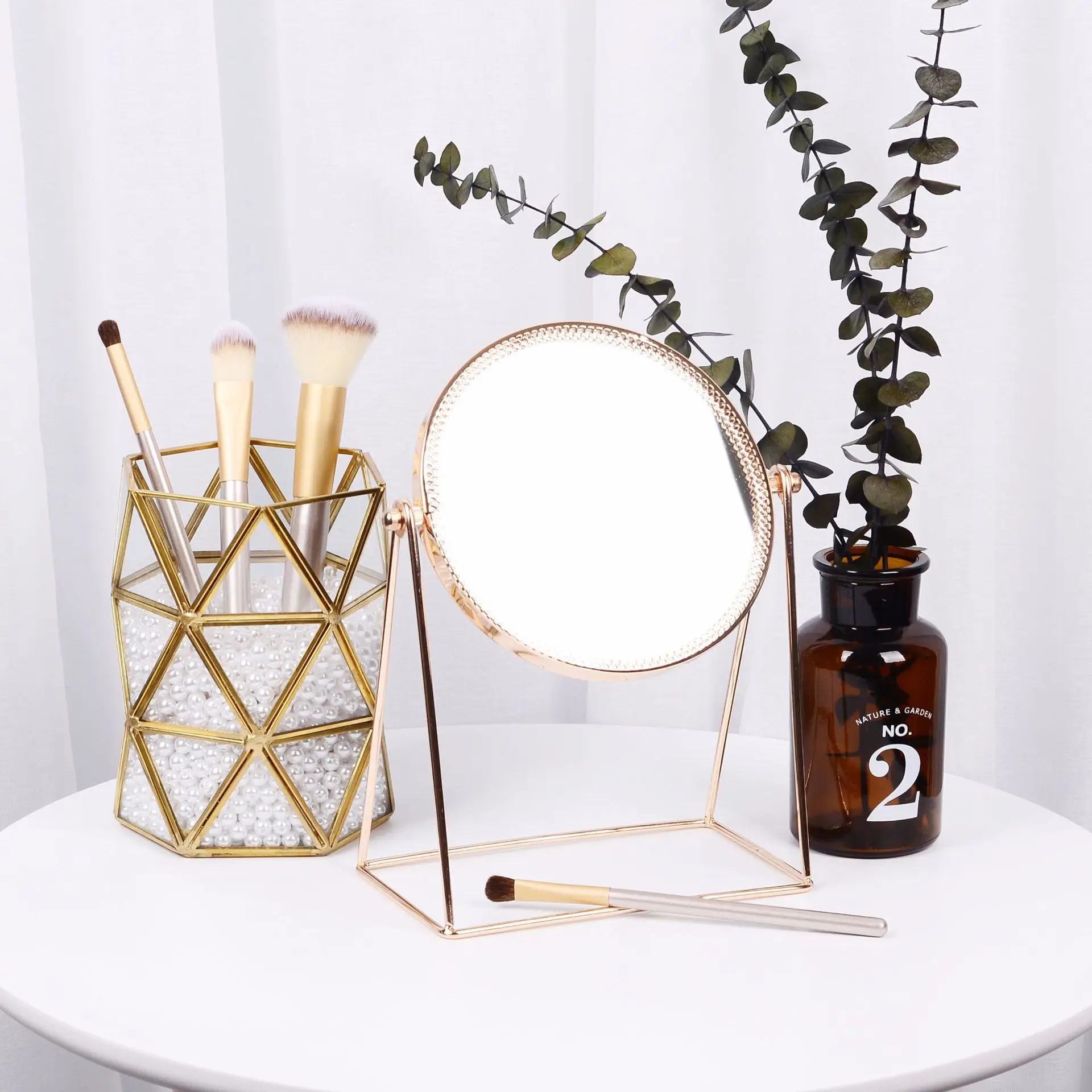 

1pc Desktop Metal Makeup Mirror Simple Nordic Style Princess Bedroom HD Square single-sided Beauty Dressing Mirror G0504