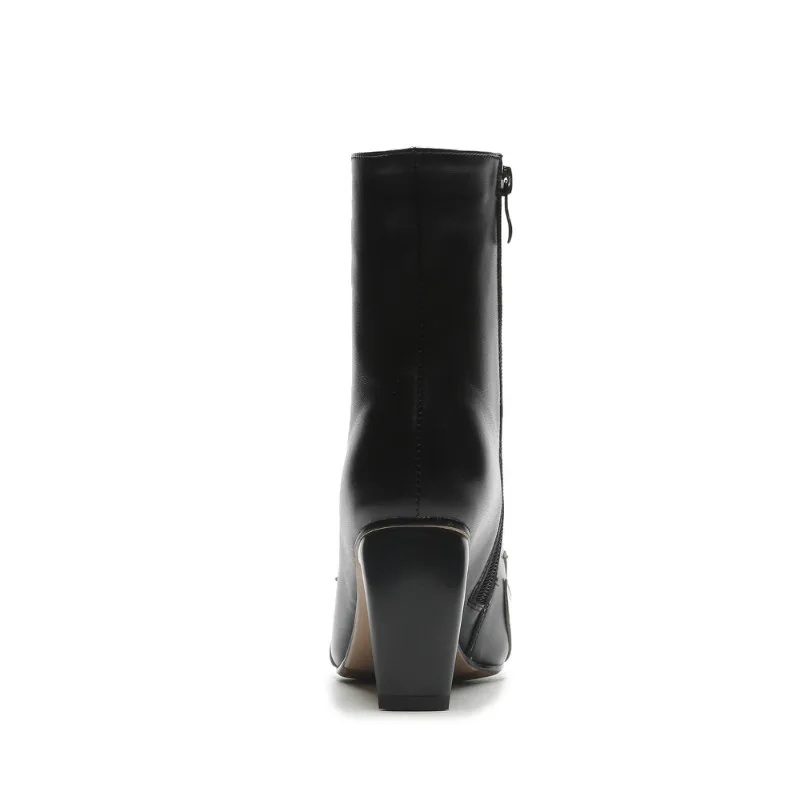 Cremallera Punta Extraño Cuero Fur Estilo Mujeres Estrecha Genuino Fashion Inside De Leather black Mujer Botas Black Invierno Inside Chelsea Xiuningyan Street x4pqYwz4