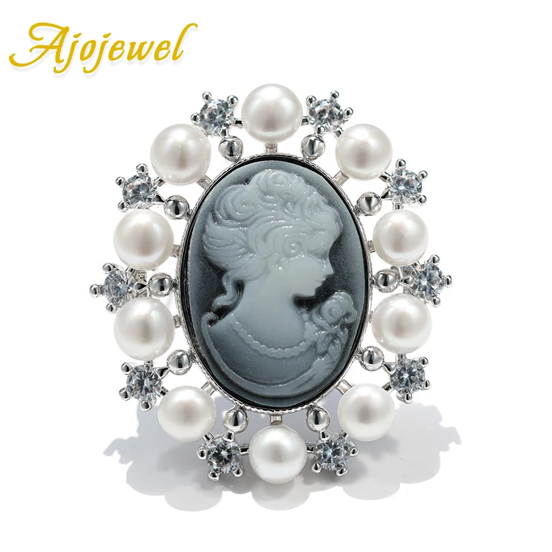 

Ajojewel Luxury Vintage Cameo Brooch With Freshwater Pearls Girl Fine Jewelry Women Broche Femme Bijoux