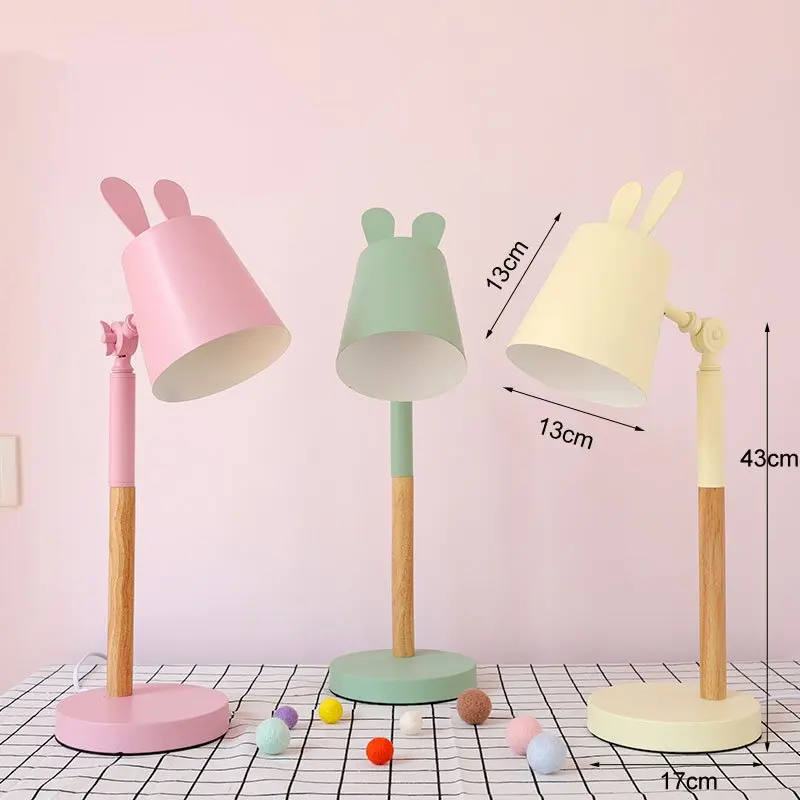Nordic Rabbit Table Light Modern Children's Room Bedroom Led Stand Wood Iron Desk Light Decor bedside Reading Lighting Fixtures