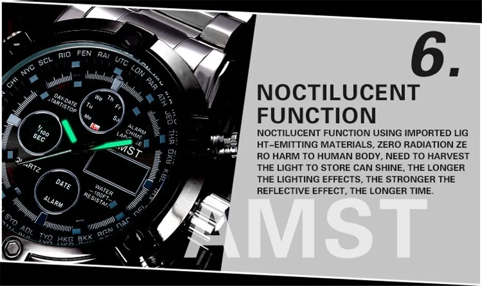 Мужские модные спортивные военные наручные часы новые AMST часы мужские люксовый бренд 5ATM 50 м светодиодный цифровой аналоговый кварцевые часы