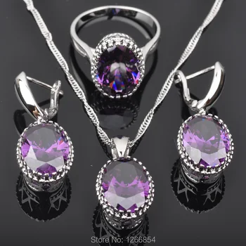 

Natural Purple Cubic Zirconia For Women 925 Silver Jewelry Sets Earrings/Pendant/Necklace/Rings Best Birthday Gifts QZ0195