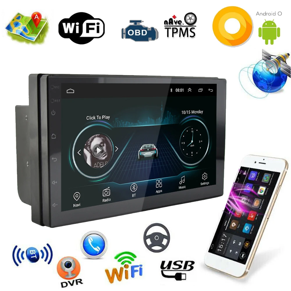 

7" Android 8.1 Auto Radio Double 2 Din Car Radio GPS Navigation Wifi Bluetooth USB Audio Stereo Universal Car Multimedia Player