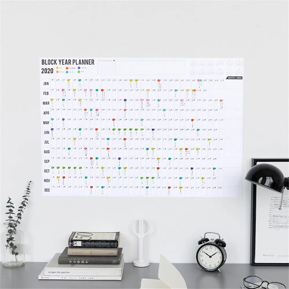 

1PC 2020 Year Wall Calendar with Sticker Dots 365 Days Learning Schedule Periodic Planner Year Memo Agenda Organizer Office