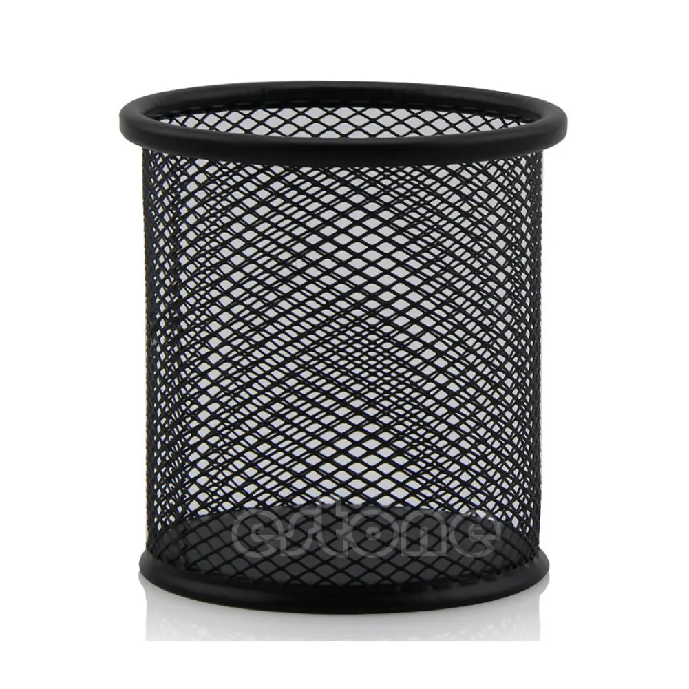 

Office Organizer Round Cosmetic Black Metal Stand Mesh Style Pen Pencil Pot Holder Stationery Container