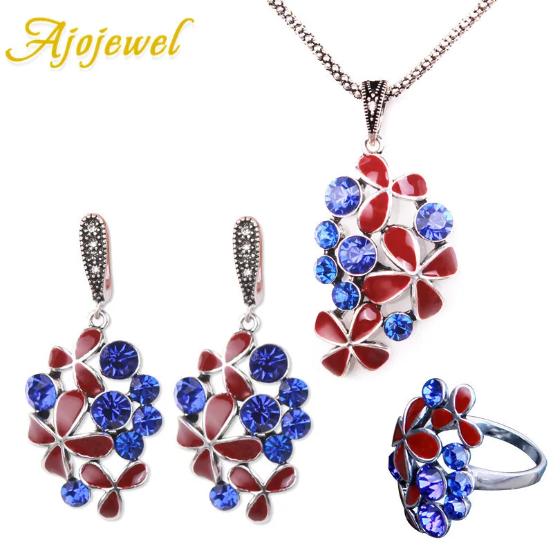 

Ajojewel Super Star Jewelry Sets New Style Enamel Painted And Top Quality Zirconia Flower Design 2018 Ethnic Vintage Accessories