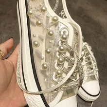 Роскошные парусиновые кроссовки со стразами и жемчугом; прозрачные Модные женские кроссовки с кристаллами; Прямая поставка; ; WK155