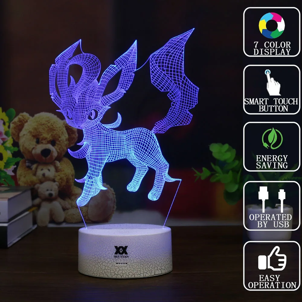 Популярная игра Покемон Eevee семейная серия 3D лампа USB мультфильм ночной Светильник СВЕТОДИОДНЫЙ 7 цветов Настольная лампа подарки для детей HUI YUAN бренд