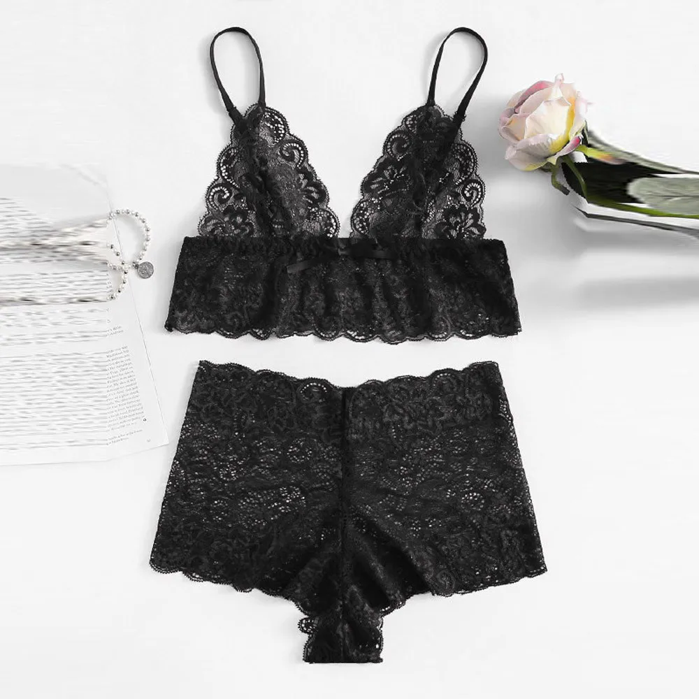 

Sexy Underwear Women Plus Size Lace Babydoll Bra Lingerie Set Girl Underwear Transparent Underwear Set Bra and Panty Set