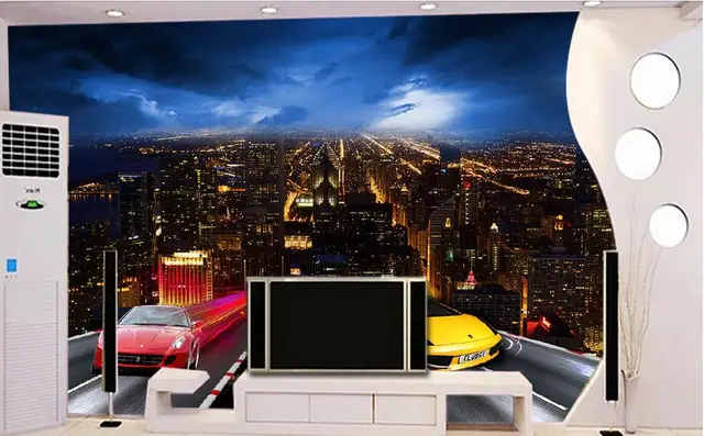 US $14.73 Custom photo 3d wallpaper Non-woven mural wall sticker Sports car racing city at night painting 3d 
