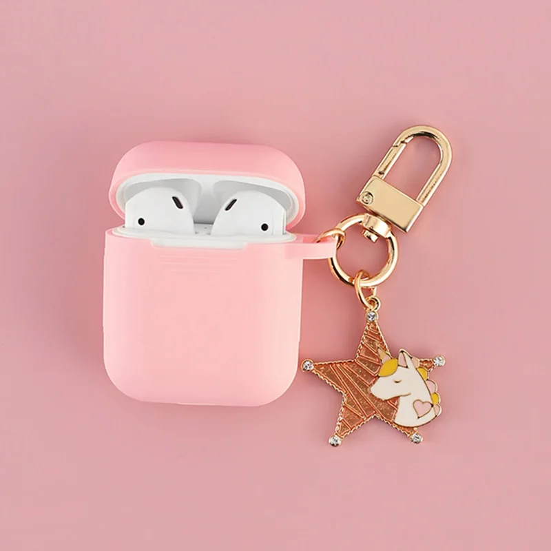 

Cute Pink Unicorm Charm For Apple airpods wireless Bluetooth headset case Earphone Silicone Girl Cover anti-lost Protective Case