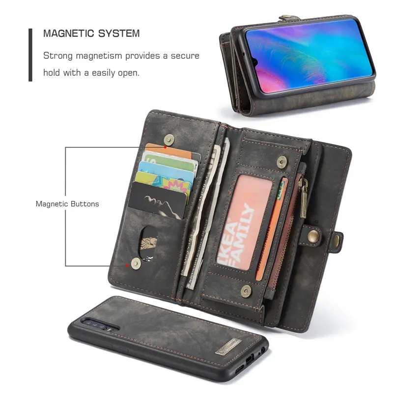 Caseme кожаный чехол для huawei P30 Чехол Съемный 2 в 1 молния кошелек для кредитных карт чехол для huawei P30 Pro P30 Coque сумка