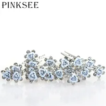PINKSEE 20 шт./лот свадебные заколки для волос синий цветок кристалл заколки для волос для женщин ювелирные аксессуары подарок