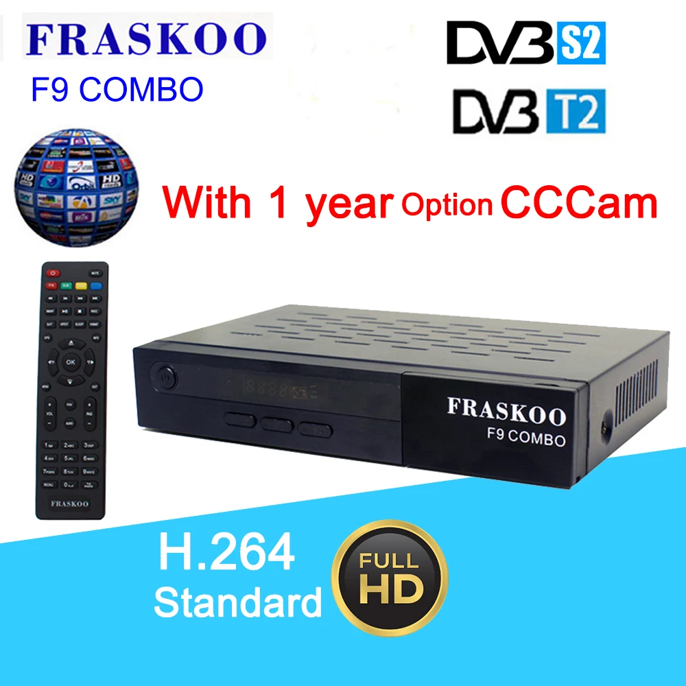 

Fraskoo F9 Combo DVB T2 S2 Digital Full 1080P HD tv Satellite Receiver with 1 year 5lines cccam Support PVR 7-days EPG Youtube