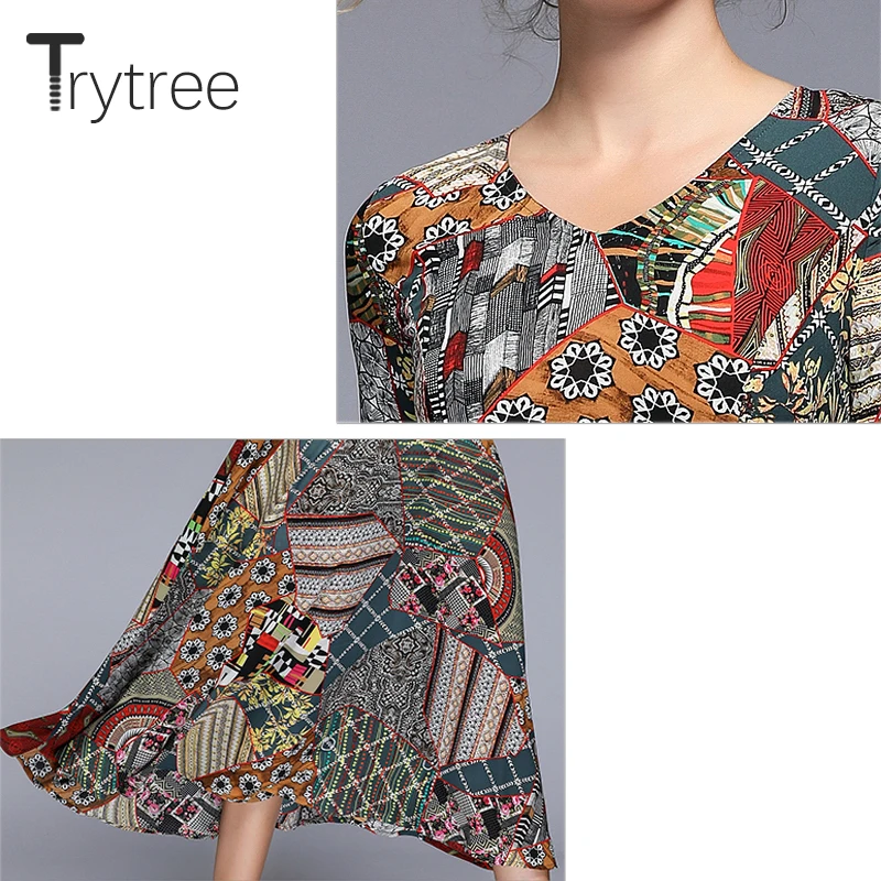 Trytree 2019 лето осень винтажное сексуальное платье с принтом женское коротким
