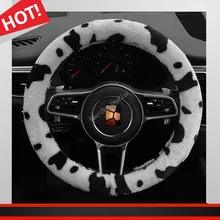 Car Styling Autumn Winter Milk Cow Printing Plush Car Steering Wheel Car Covers 38cm Hot Sale