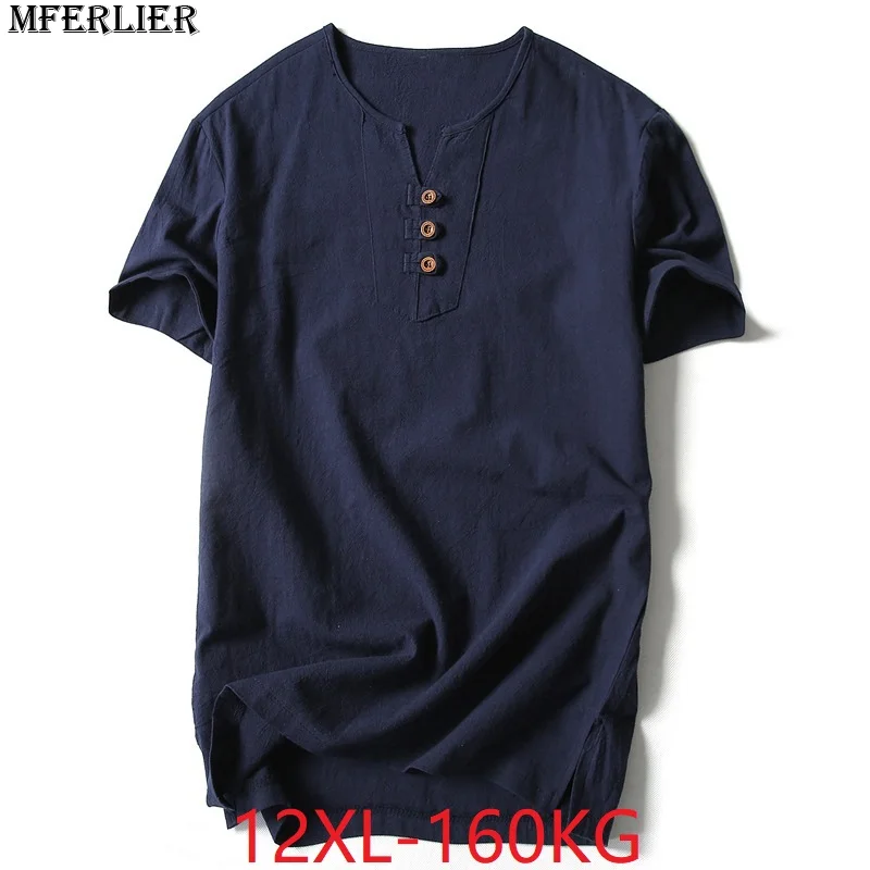 

MFERLIER men summer japan style black tshirt cotton short sleeve plus size big t-shirt 12XL 9XL 10XL V-neck 8XL 11XL tees 56 58