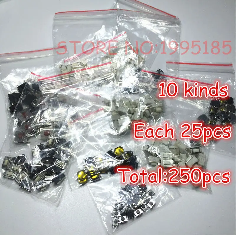 

(10 Kinds Each 25pcs) Total 250 pcs Tactile Push Button Switch Micro Switch Car remote control button switches