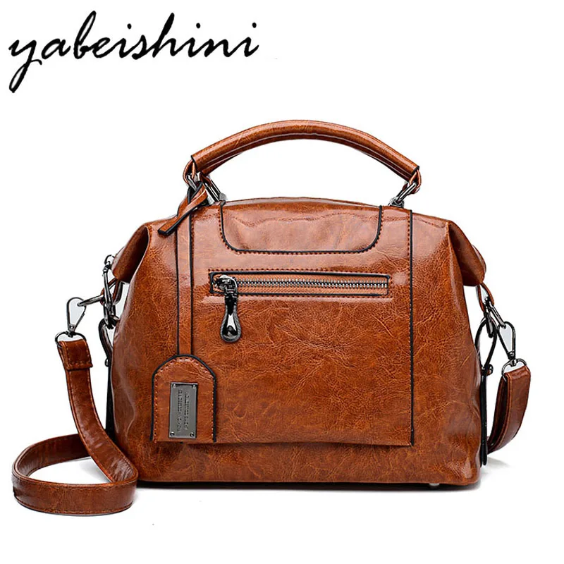 

Casual Tote Women Bags Vintage Oil Skin Leather Big Bag High Quality Women's Handbags Shoulder Crossbody Bag Messenger Bags Sac