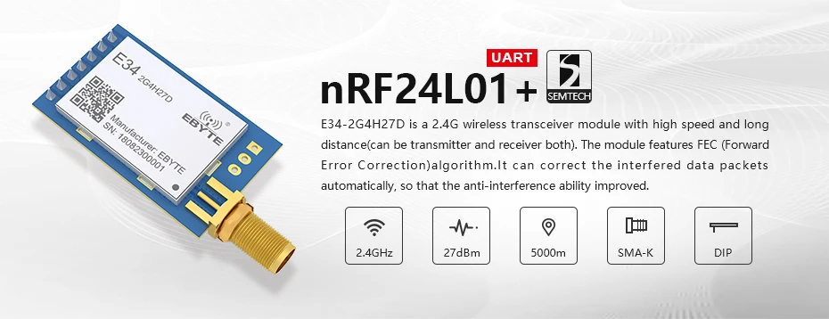 2,4 GHz nRF24L01+ длинный диапазон беспроводной IoT трансивер CDSENET E34-2G4H27D 5000m 2,4G передатчик приемник nRF24L01PA модуль