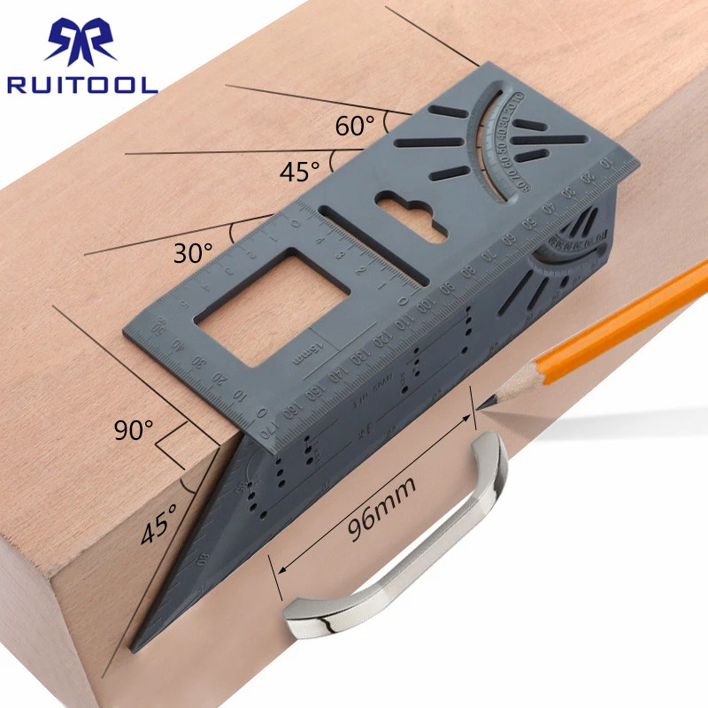 Color : Grey KASILU ABS Pliant Woodworking 0-170mm T Ruler 45 90 Degree Angle Ruler Multifunctional Marking Protractor Gauge Measuring Tools Durable 
