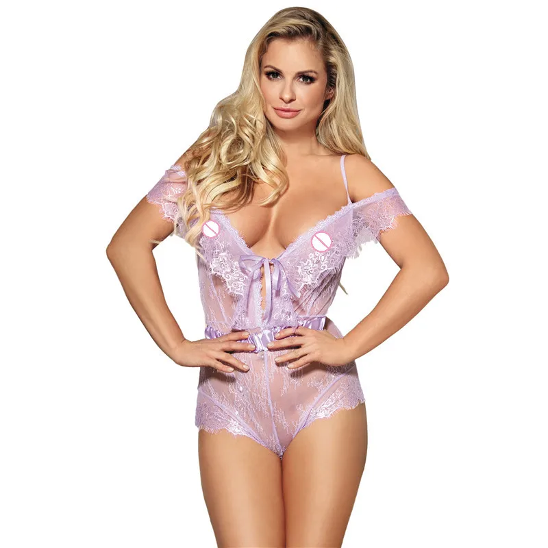 Да ладно, дорогой женские комбинезон шорты Eyelash Lace Romper романтические фантазии Ruffled Off плеча кружева спинки боди RJ80378