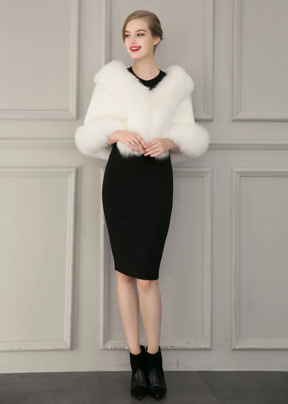 Europe and America autumn and winter new imitation fur bride dress bridesmaid fur shawl cape coat (9)