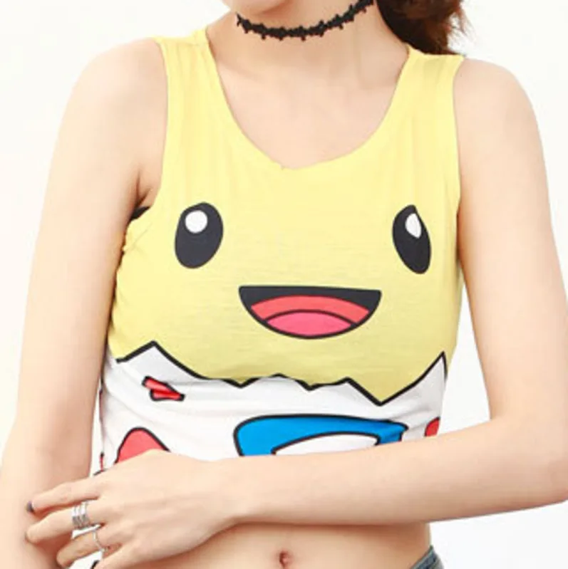 Летний сексуальный топ на бретелях в стиле Харадзюку для девочек с принтом Pokemon Pocket Monster Pikachu Eevee, топ-бюстье, майка, короткая рубашка