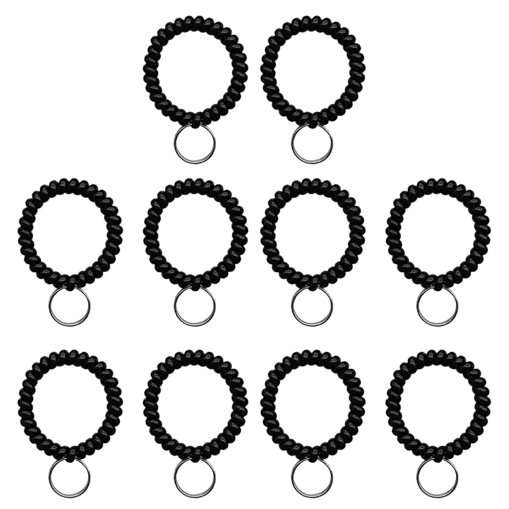 10Pcs Wrist Band Key Ring Chains Outdoor Sports Spiral Wrist Coil Keychains for Gym Fitness Running Scuba Diving Hiking Walking