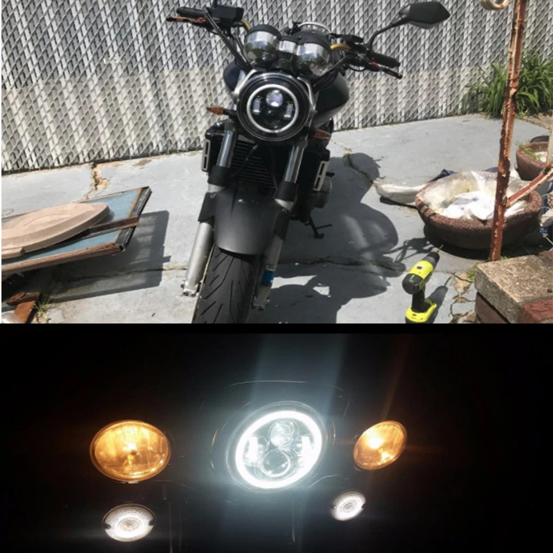 Мотоцикл черный/хром Halo Angel Eye DRL светодиодный налобный фонарь двигатель Davidsion Softail тонкий Fat Boy " дюймовый H4 светодиодный налобный фонарь