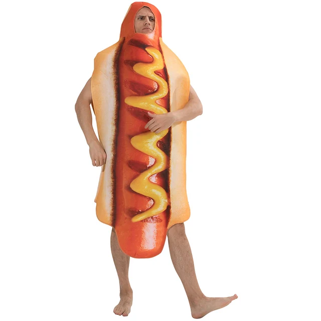 Eraspooky Men's Funny 3D Print Food Sausage Hot Dog Costumes Halloween Adult One Piece Hooded