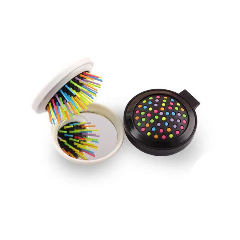 

1 Pcs Girls Portable Mini Folding Comb Airbag Massage Round Travel Hair brush with Mirror Cute Round Hair 2017 New brand