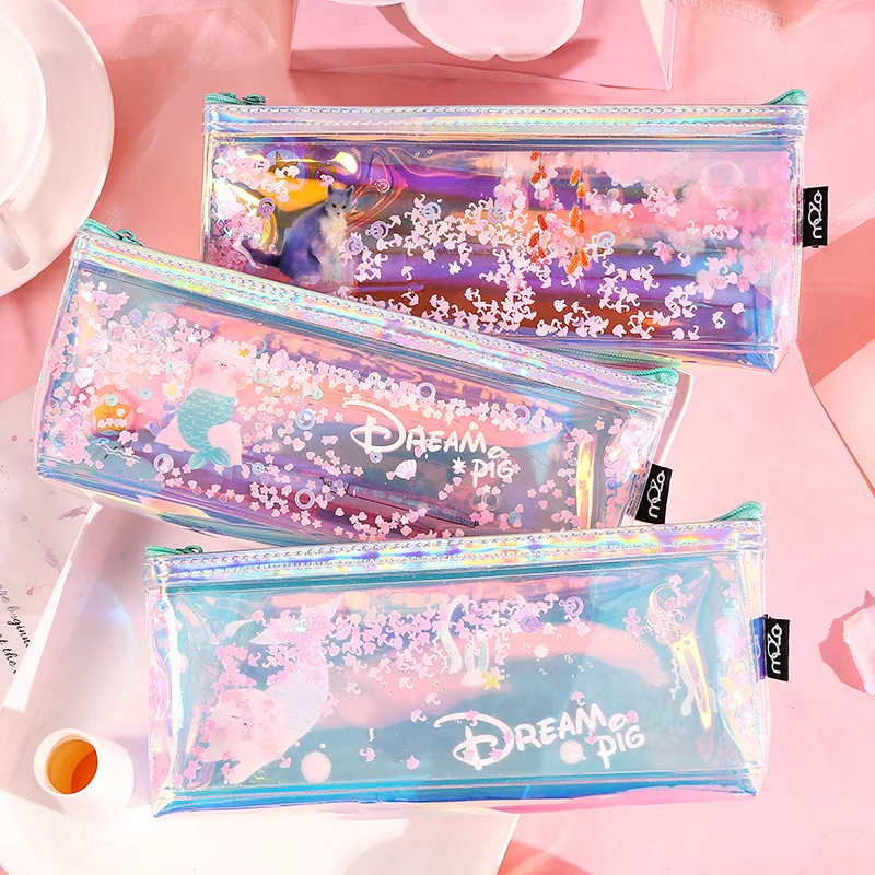 

1 Pcs Kawaii Pencil Case Laser TPU quicksand Gift Estuches School Pencil Box Pencilcase Pencil Bag School Supplies Stationery