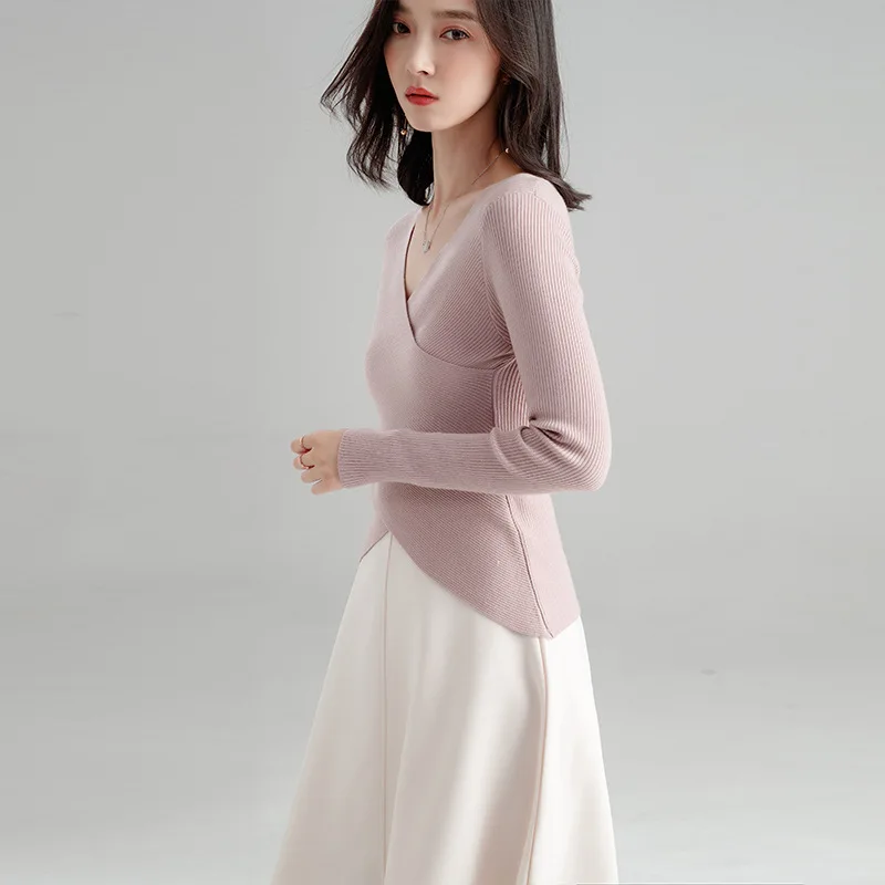 2018 Autumn new arrival sweater criss-cross slim wool blends elegant temperament bottoming sweater for women SJ1287